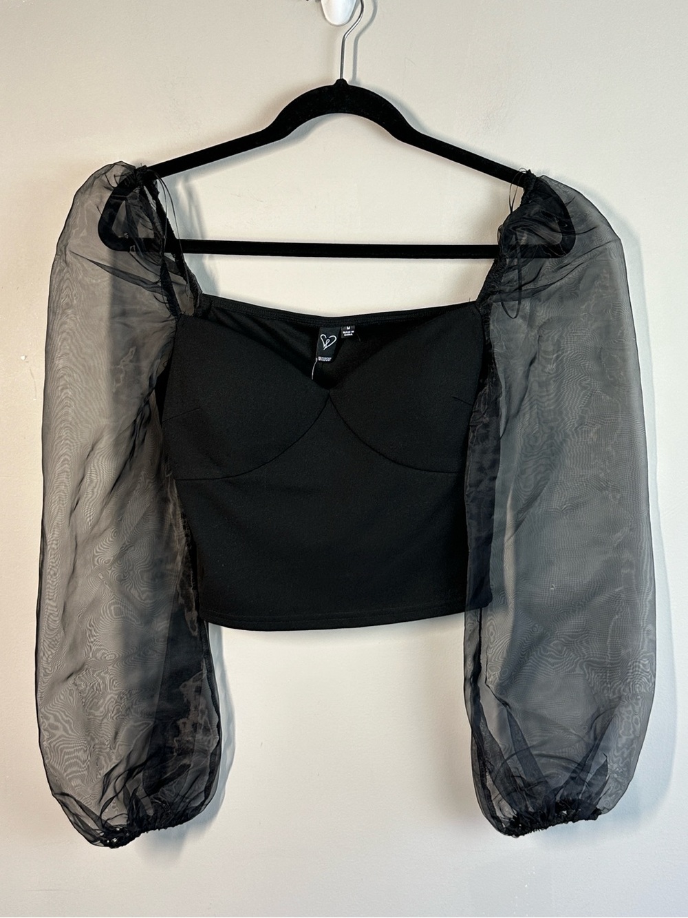NWT Windsor Black Sheer Puff Sleeve Crop Top Size M Fairy Whimsigoth Renaissance